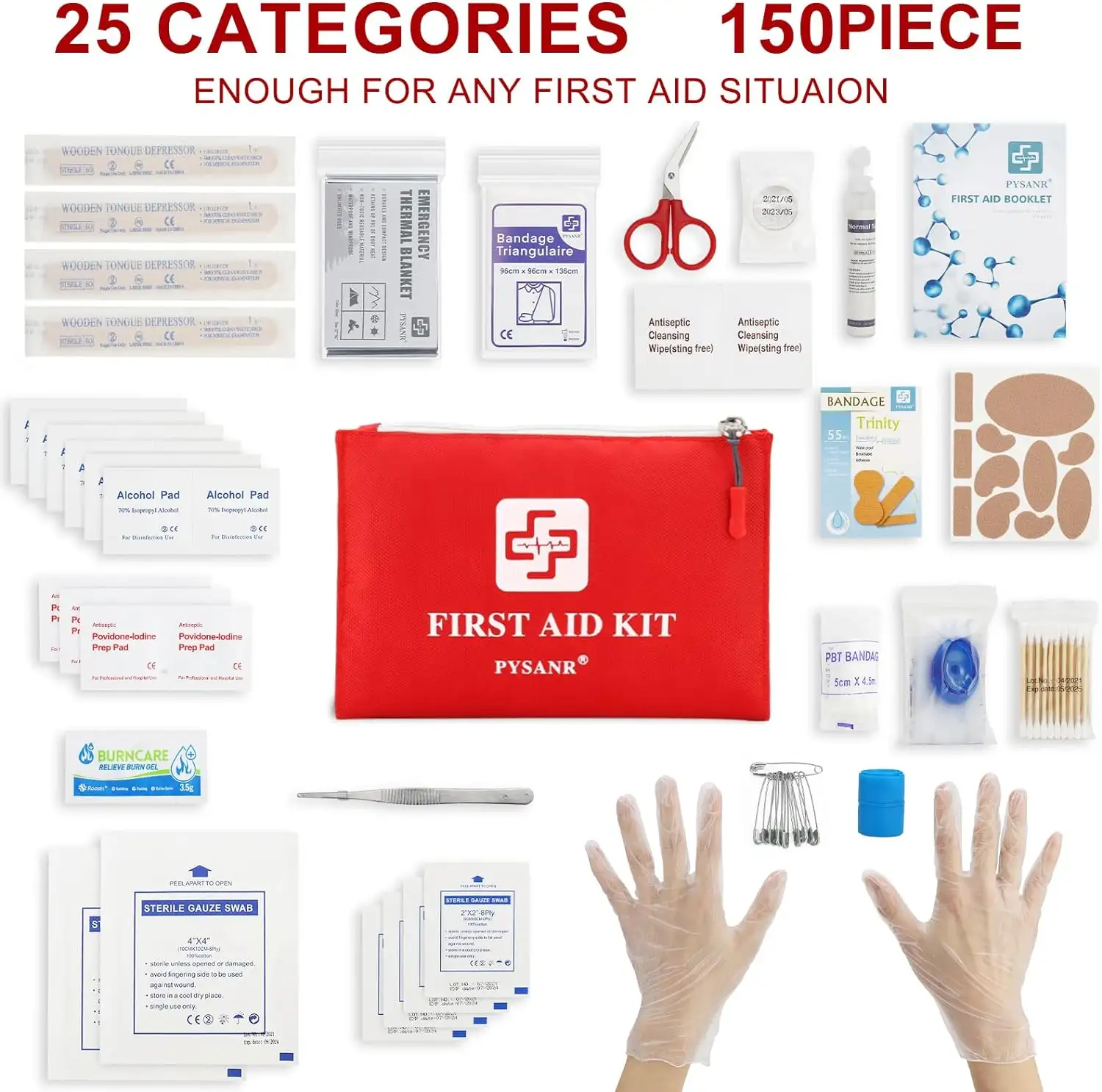 PYSANR Small First Aid Kit, 150 Piece with Foil Blanket - 71glukshqbl._ac_sl1500_